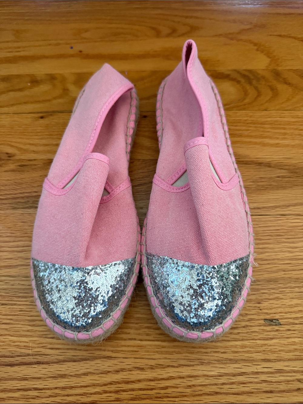 Crewcuts Pink Canvas Espadrilles with Silver Glitter Toes